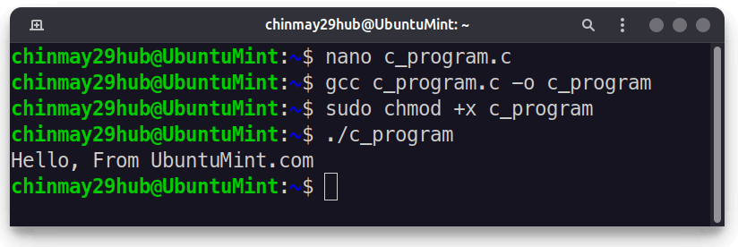 Run C Program in Ubuntu