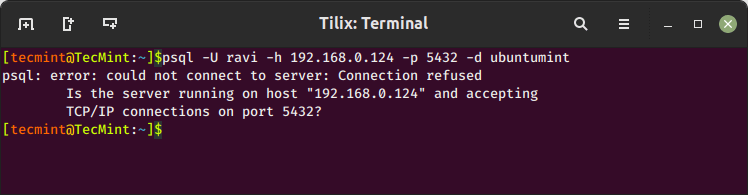 psql: error: could not connect to server: Connection refused