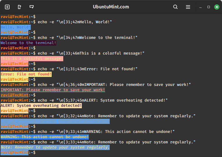 Colorize echo Output in Linux