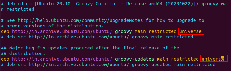 Enable Universe Repository from Commandline