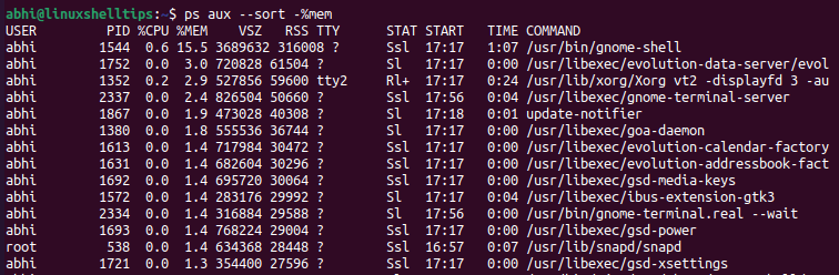 Find Running Processess by Memory Usage