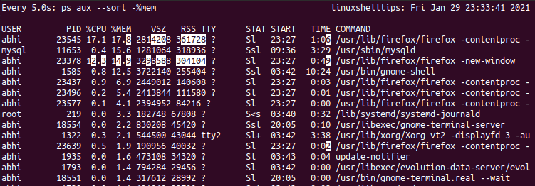 Find Top Running Processess By Memory Usage