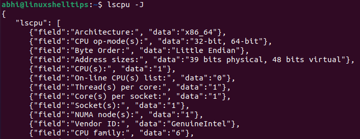 Prints CPU Information in JSON Format