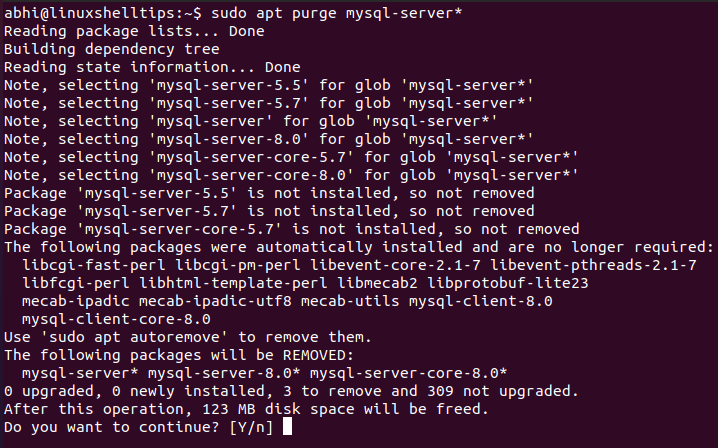 Remove MySQL Server in Ubuntu