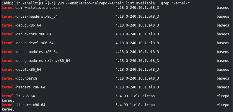 List of Available Kernel Versions