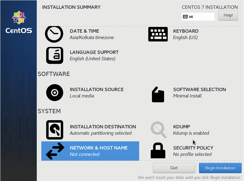 CentOS Installation Summary