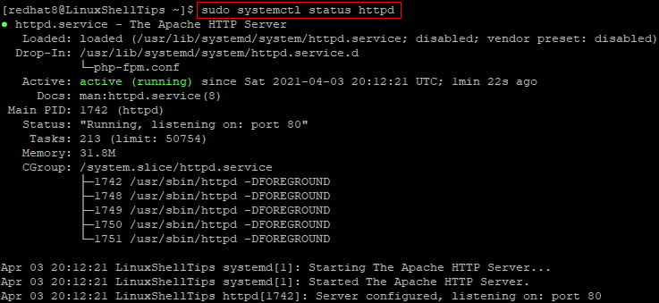 Check Apache Status on RedHat