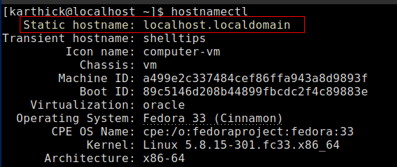 Check Fedora Hostname
