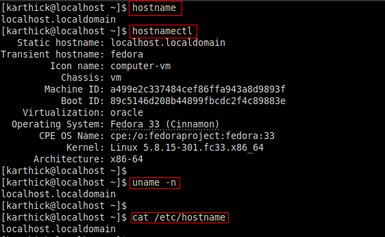 Check Fedora Linux Hostname