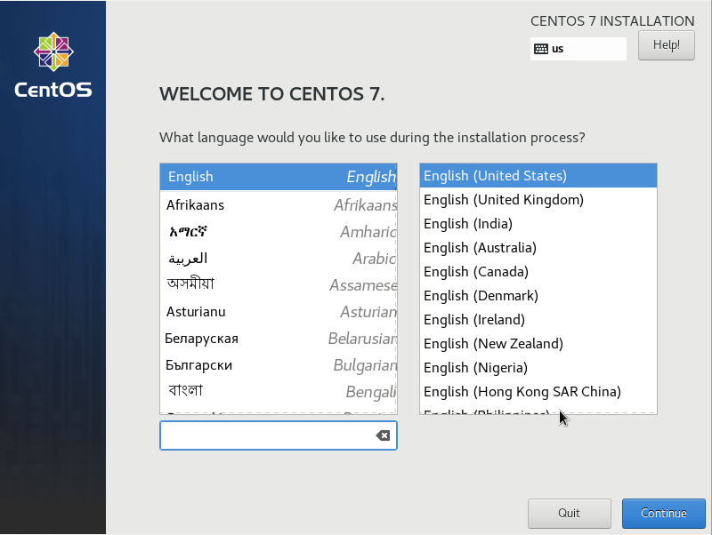 Choose CentOS Language