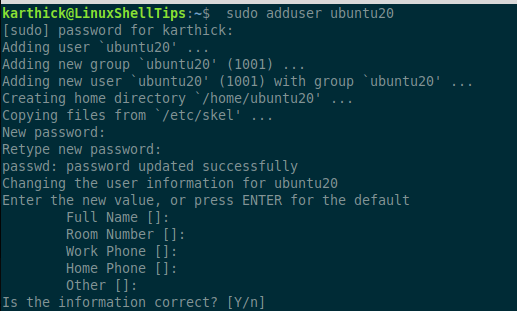 Create New User in Ubuntu