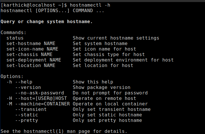 hostnamectl Command Help