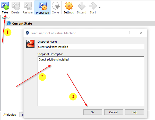 Create VirtualBox VM Snapshot