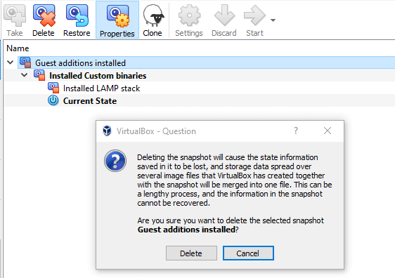 Delete VirtualBox VM Snapshot