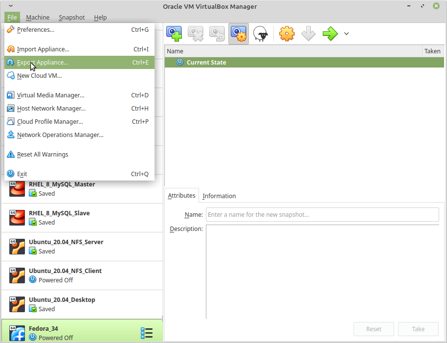 Export Virtual Appliance