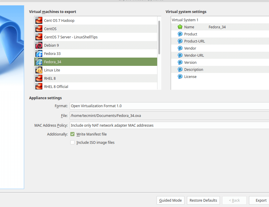 Export Virtual Machines