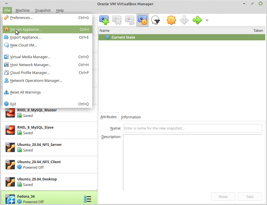 Import Virtual Appliance