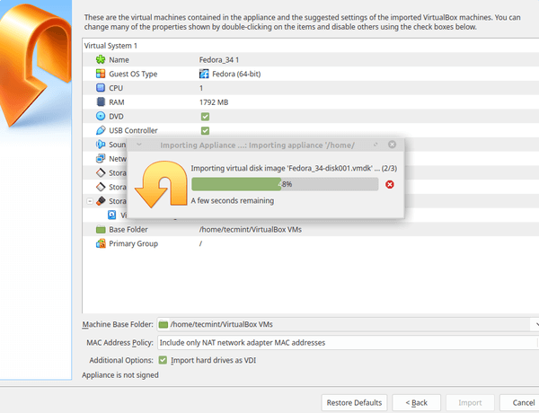 Importing Virtual Machine