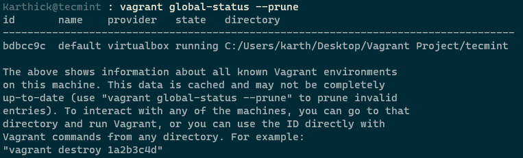 Vagrant Box Machine Status