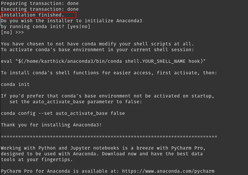 Anaconda Installation Completed