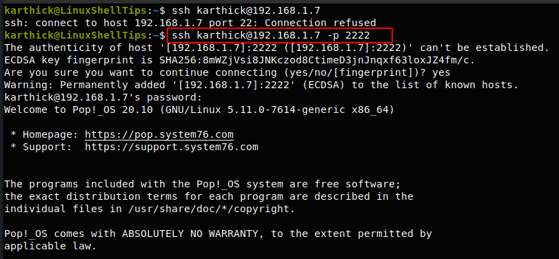 Connect to SSH On Different Port