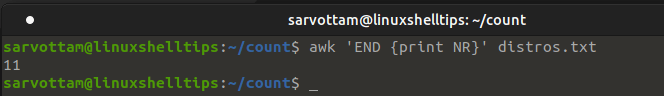 Count Lines in File Using Awk