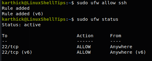 Open SSH on UFW Firewall