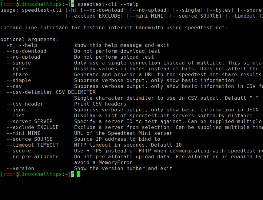 Speedtest CLI Help