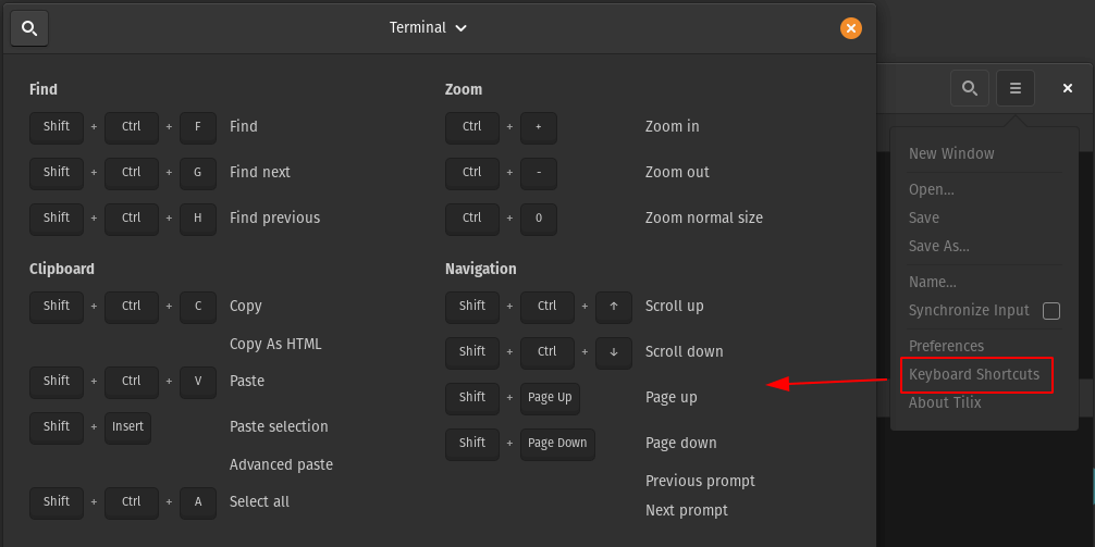 Tilix Keyboard Shortcuts