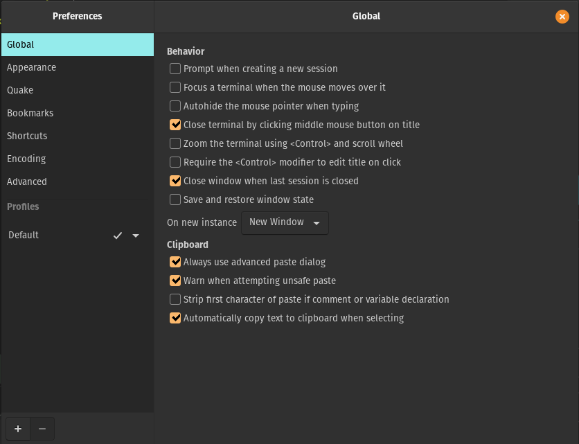 Tilix Terminal Preferences