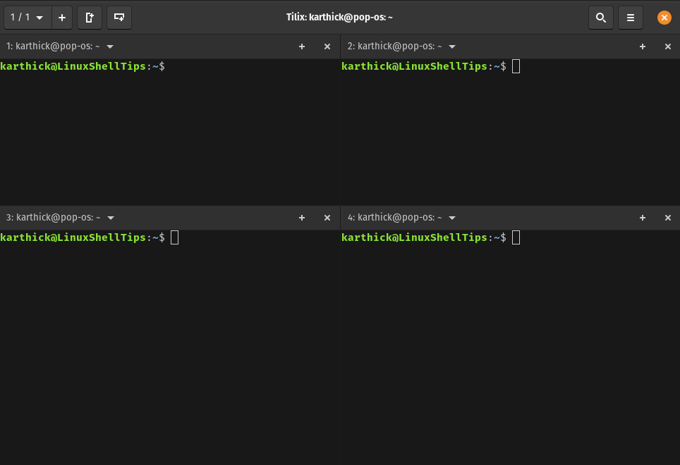 Tilix Split Terminal Screens