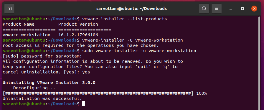 Uninstall VMware Workstation Pro in Ubuntu