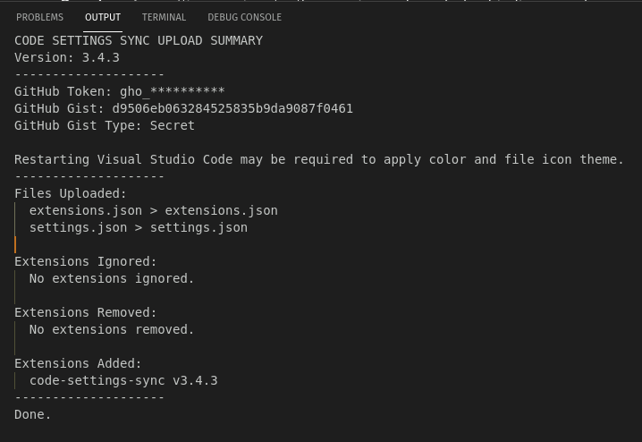 VSCode Sync Settings Log