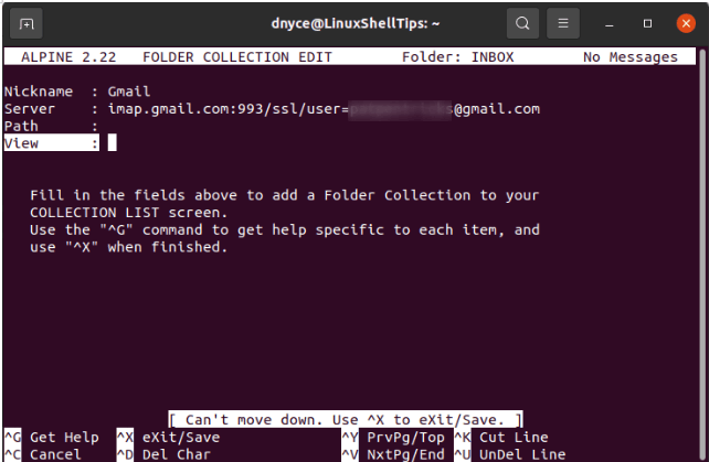 Alpine Gmail IMAP Settings