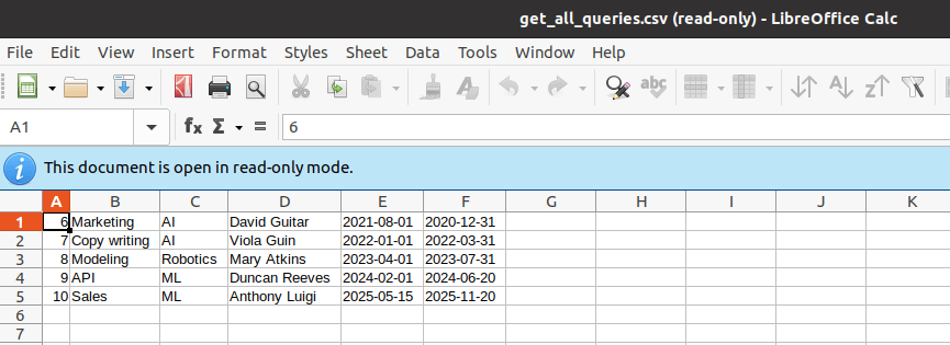 Check MySQL Queries in CSV