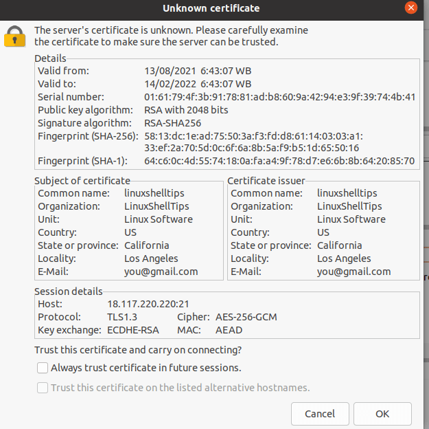 FTP RSA Certificate