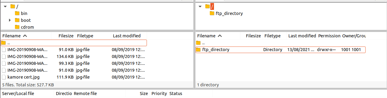 FileZilla FTP Directory Listing