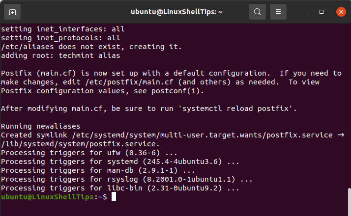 Postfix Installation Completes