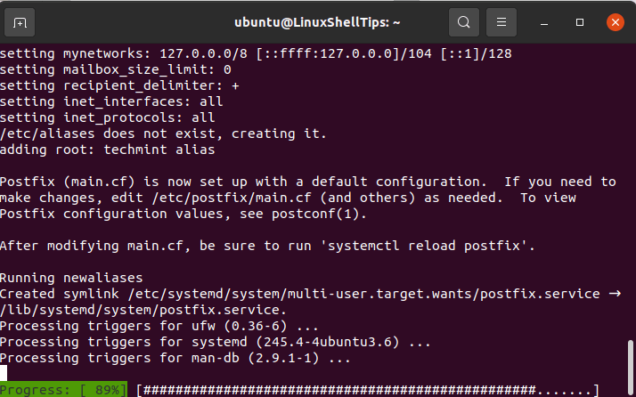 Postfix Installation Progress