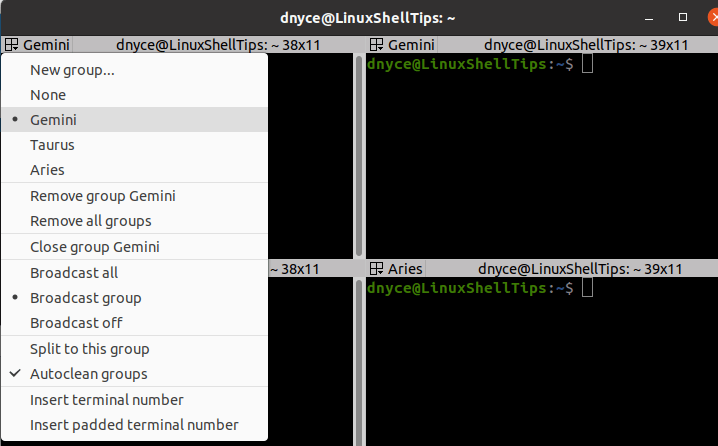 Terminator Grouping Options