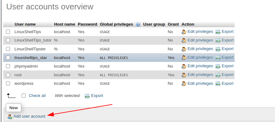 Add MySQL User Account