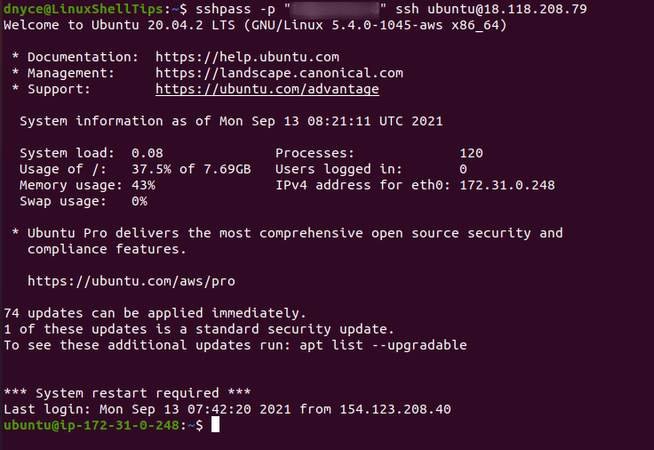 Add Password to SSH Command