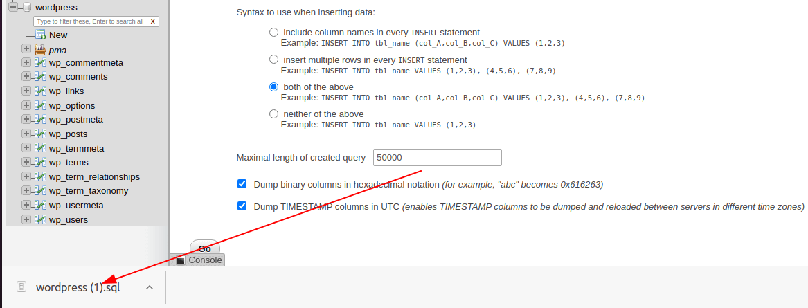 Backup WordPress Database Tables