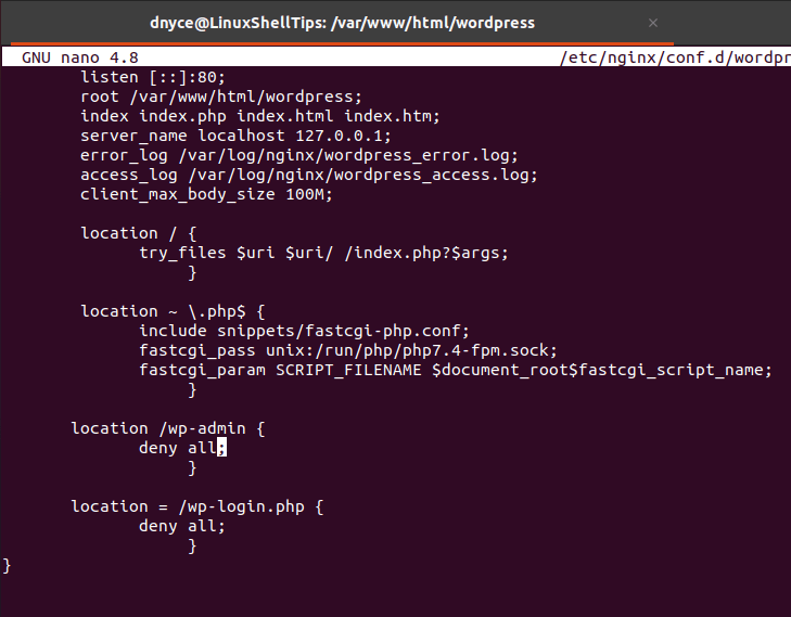 Block Access to WordPress Admin in Nginx
