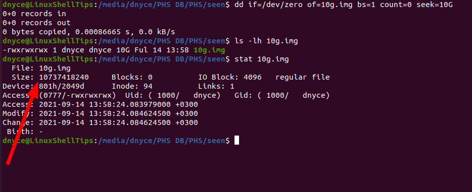 Check File Size in Linux