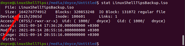 Check Size of File in Linux