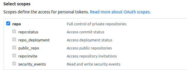 Choose Scopes in GitHub