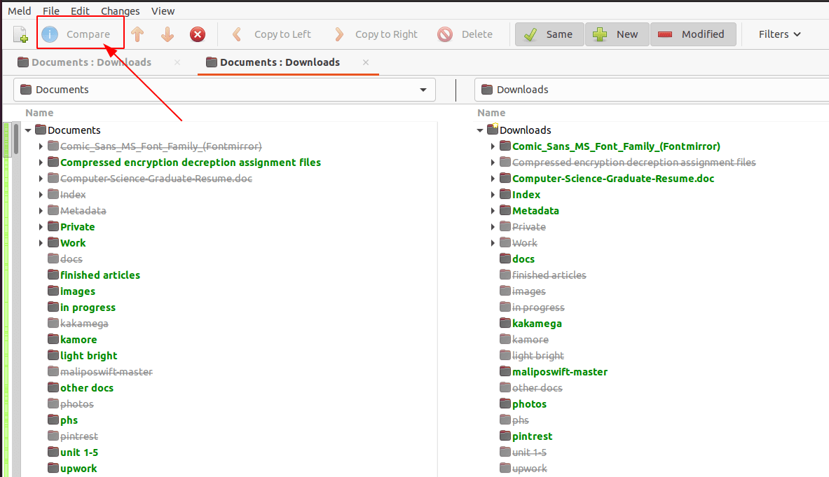 Compare Files in Linux