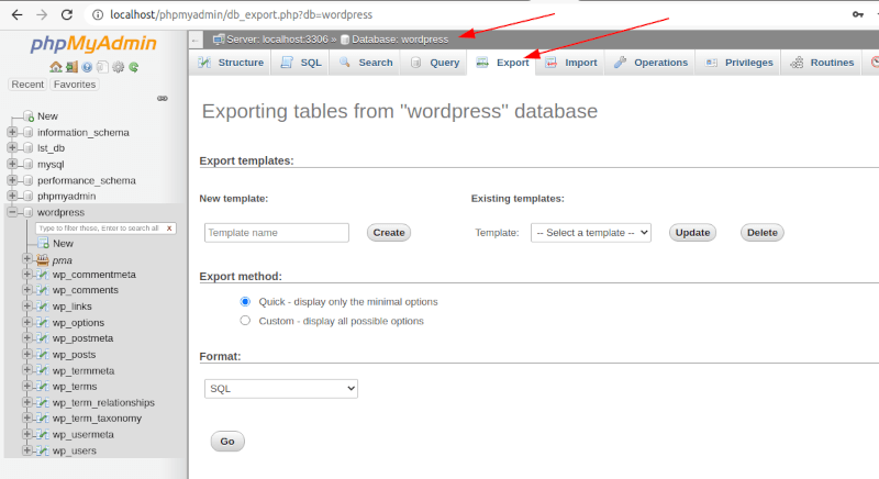 Export MySQL Databases