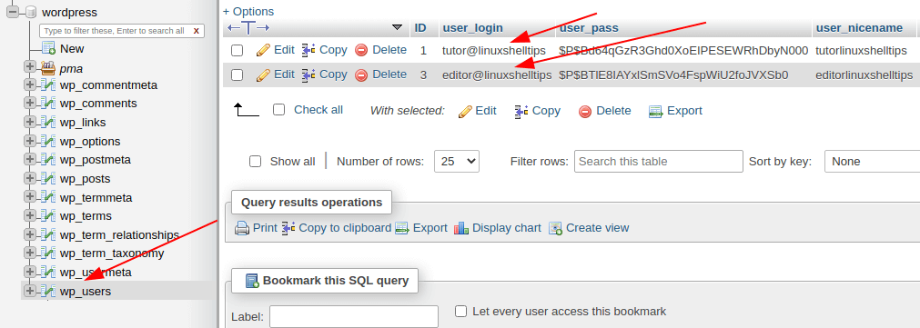 List WordPress Users in phpMyAdmin